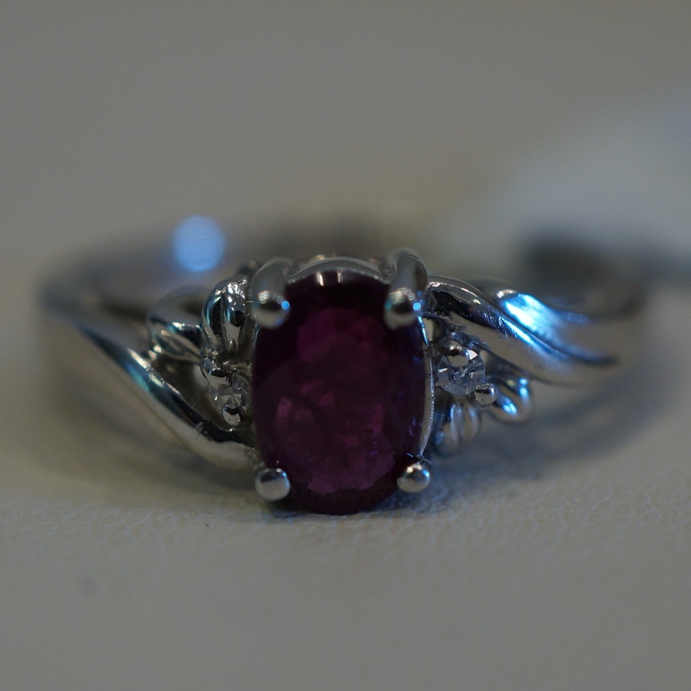 Platinum Genuine Ruby & Diamond Ring - image 3